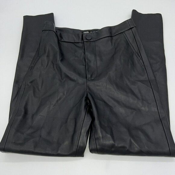 New Zara Ankle Zip High Rise Faux Leather Leggings Black Size Small - Picture 1 of 4